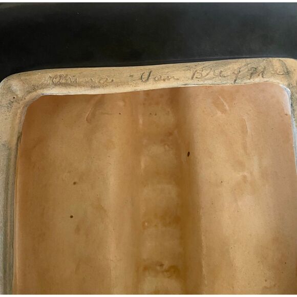 VTG Anna Van Briggle Art Pottery Mottled Blue Drip Glaze Ashtray Signed 9” - Picture 8 of 8